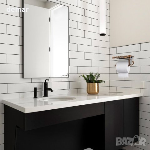  Държач за тоалетна хартия с рафт за телефон и кука, черен, снимка 2 - Други - 43183909