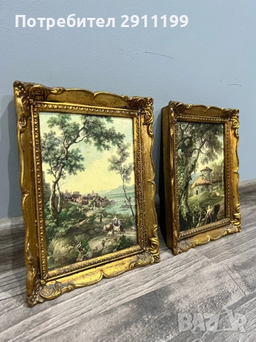 Малка антикварна картина, комплект от четири, снимка 5 - Картини - 52814261