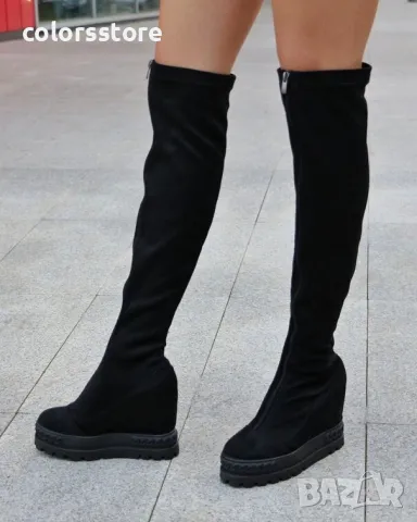 Ботуши на платформа - черен велур - BP1, снимка 2 - Дамски ботуши - 42596016