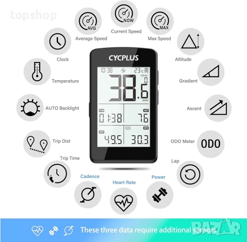 Нов CYCPLUS GPS велокомпютър, ANT+ велокомпютър GPS с Bluetooth 5.0, 2.8-инчов LCD екран, скоростоме, снимка 5 - Аксесоари за велосипеди - 52672749