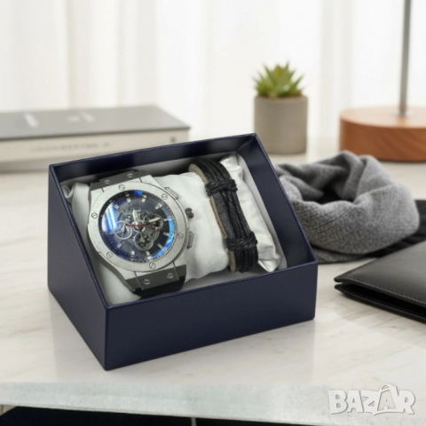 Стилен мъжки подарък – часовник и гривна в комплект, снимка 5 - Бижутерийни комплекти - 51967654