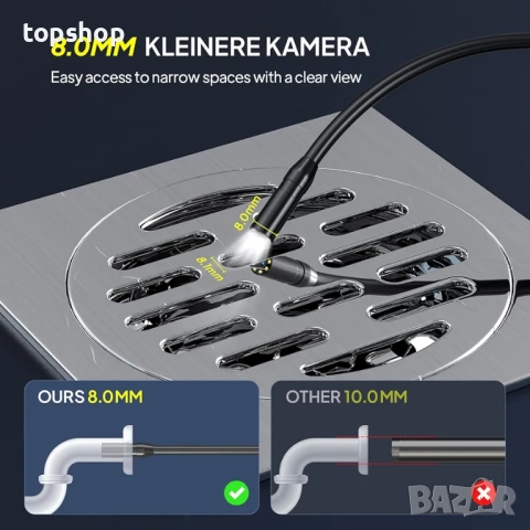Нов ендоскоп Qimic с фенерче, 1080P HD тръбна камера с 8 светодиода, 2.4-инчов IPS IP67 екран ..., снимка 3 - Аксесоари и консумативи - 52178577
