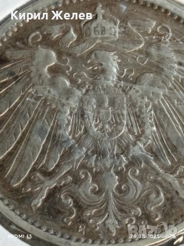 Сребърна монета 1 марка 1906г. DEUTSCHE RAICH рядка за КОЛЕКЦИЯ 20794, снимка 8 - Нумизматика и бонистика - 51486848