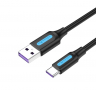 Кабел USB3.1 Type C Мъжко към USB Мъжко 1.5m Черен Vention CORBG 5A Fast Charging Cable USB Type C -, снимка 1 - USB кабели - 36500866