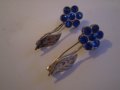 Две дамски брошки игли син кристал сребърно покритие , снимка 1 - Антикварни и старинни предмети - 35659894