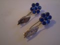 Две дамски брошки игли син кристал сребърно покритие , снимка 1