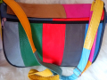 Многоцветна дамска чанта през рамо, от мека естествена кожа на парчета – светлосиньо, жълто, тъмнока, снимка 7