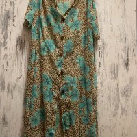 Дълга плажна риза рокля от шифон леопардов флорален принт тюркоаз, снимка 2 - Ризи - 32227541