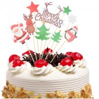 Merry Christmas сет Коледни пингвини елха 9 бр картонени топер клечки украса декор за торта мъфини , снимка 1 - Други - 27479038