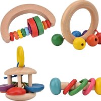 Бебешки дрънкалки , Дървени играчки монтесори 4бр комплект идеален за подарък в красива кутия, снимка 11 - Дрънкалки и чесалки - 43895168