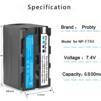 USB батерия  NP-F780 6800mAh с тестер за ниво на заряда, снимка 4 - Батерии, зарядни - 39615529