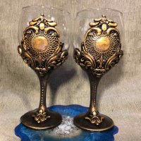 Ръчно изработени чаши за вино в злато, снимка 3 - Декорация за дома - 38106107
