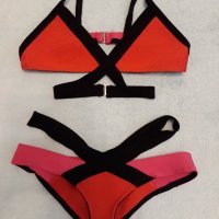 Бандажен оригинален бански черно , червено и розово, много ефектна материя и модел, спортно-елеганте, снимка 3 - Бански костюми - 37435661
