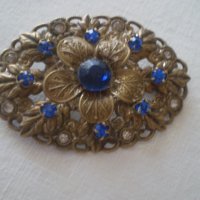 Стара Дамска Брошка със сини циркони, снимка 1 - Антикварни и старинни предмети - 37332070