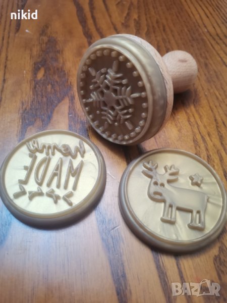 6 вид Коледен печат коледни печати с 3 силиконови приставки дървена дръжка за бисквитки тесто сладки, снимка 1