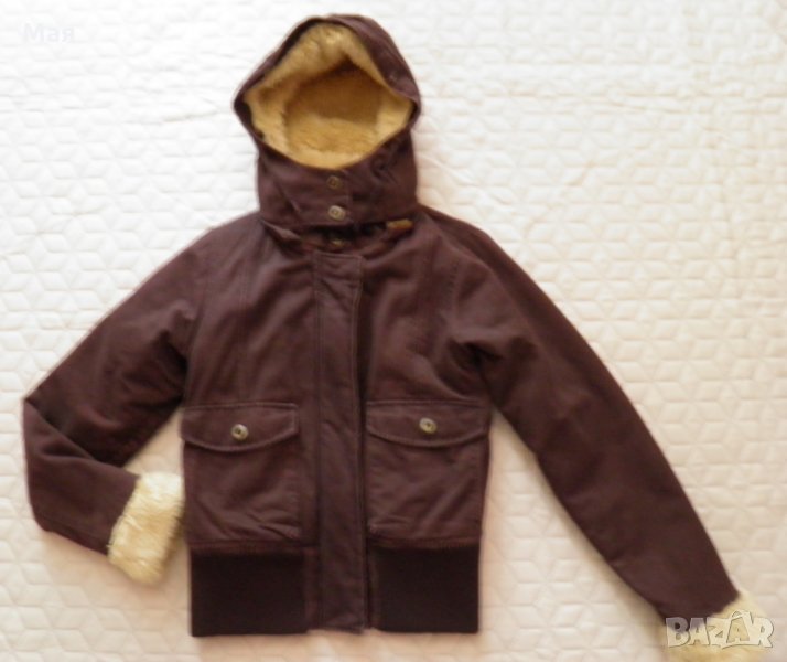 Дамско зимно кафяво яке с качулка S, снимка 1