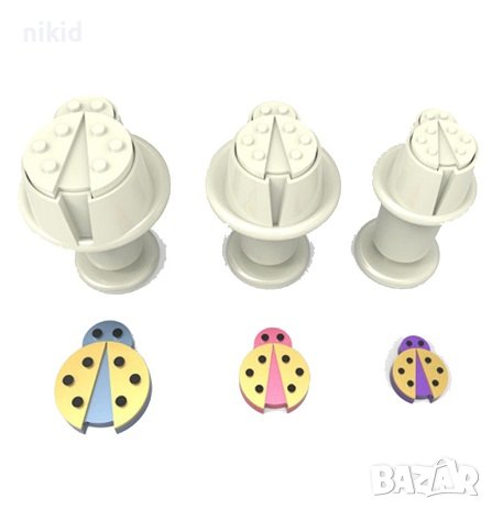 3 бр мини Калинка пластмасови резци форми бутало резец форма пластмасови с релеф за фондан, снимка 1