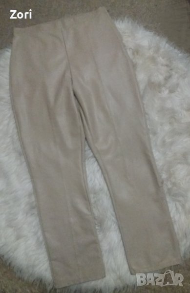 Кожен панталон в цвят слонова кост с висока талия и широк прав крачол , снимка 1