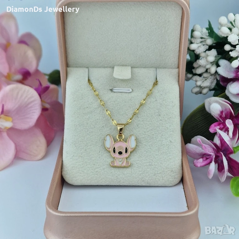 Stitch Necklace 💗 | дамско колие с розов емайл, снимка 1
