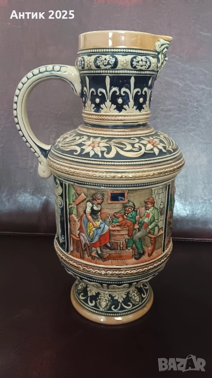 Античен керамичен бирен халбe (щайн) 3 л, Германия, 35 см, снимка 1