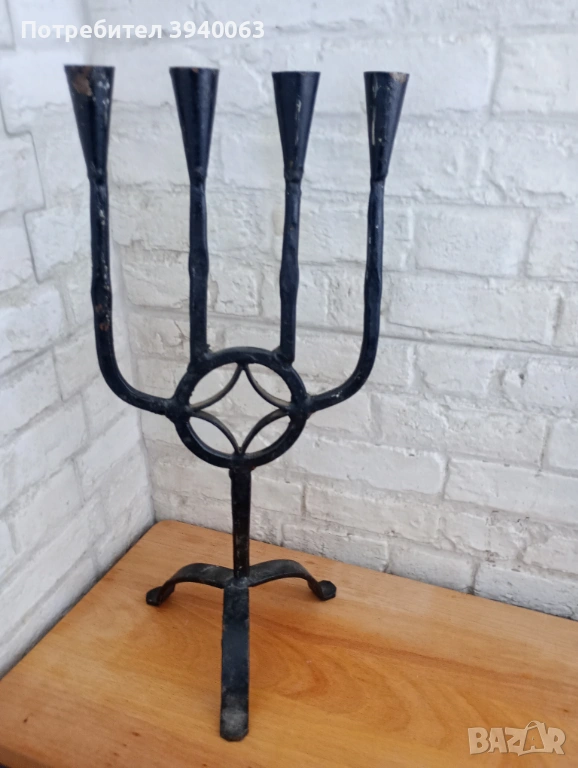 Стар свещник от ковано желязо среден, снимка 1