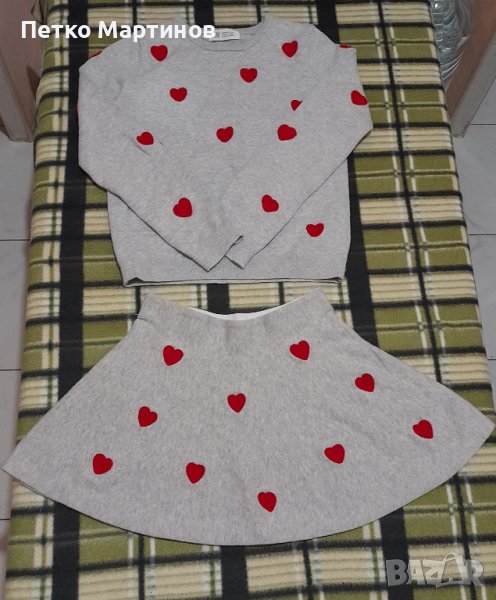 Детски комплект от блуза и пола на сърца от H&M-134-140 см, снимка 1