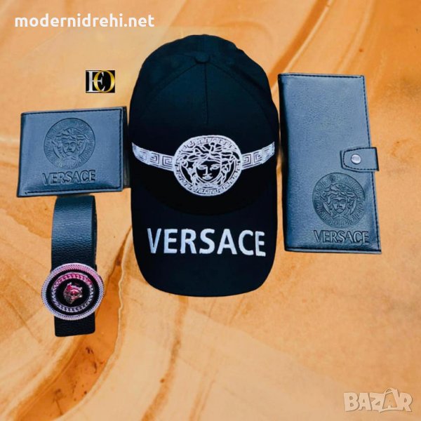 Колан шапка и 2 портфейла уникален комплект Versace код63, снимка 1
