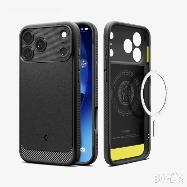 Кейс Spigen Rugged Armor (MagFit) за iPhone 17 Pro / Max - Черен, снимка 1