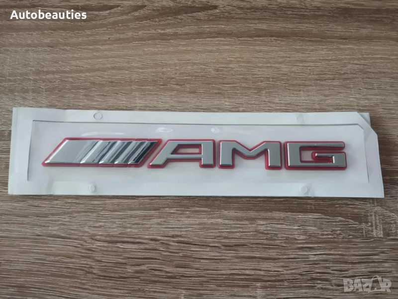 Mercedes Benz AMG сребриста емблема с червен кант, снимка 1
