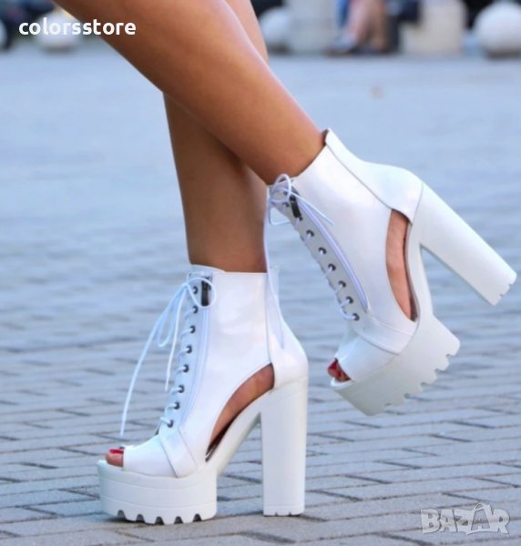 Летни боти на ток - бял лак - 74, снимка 1