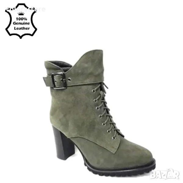 Боти на ток - зелен ЕСТЕСТВЕН велур - 17122Z-4-3M, снимка 1