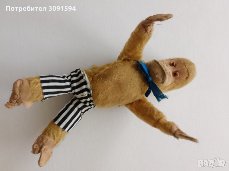 Стара играчка маймуна напълнена със слам , снимка 1