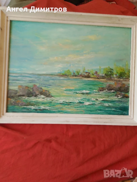 Маслена картина подписана картина , с дървената рамка , 45-35 см , кориф, снимка 1