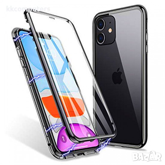 Твърд кейс bSmart магнитен алуминиев 360 градуса с предно стъкло, За iPhone 11 (6.1), Черен, снимка 1