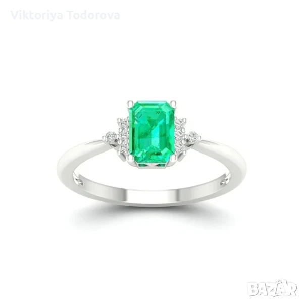 Нов златен пръстен с диаманти и изумруд, снимка 1