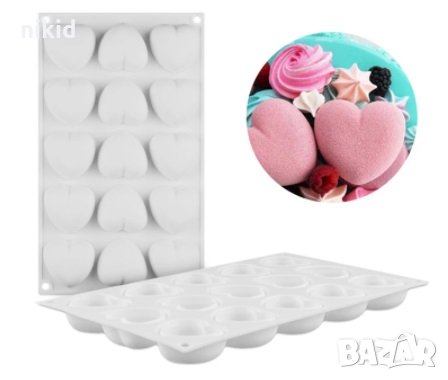 3D 15 средни сърца сърце силиконов молд форма желирани бонбони лед фондан шоколад тесто гипс, снимка 1