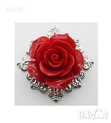 червена роза за брошка или друга украса декор декорация ръчна изработка подарък от смола, снимка 1