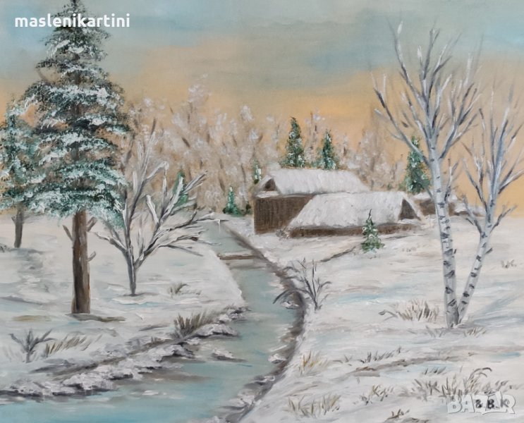 Зимен пейзаж маслена картина, снимка 1