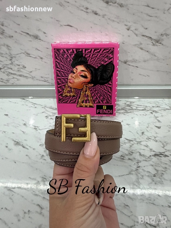 Fendi кафяв колан естествена кожа с точици по катарамата, снимка 1