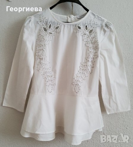 Бяла памучна риза с декорации, снимка 1