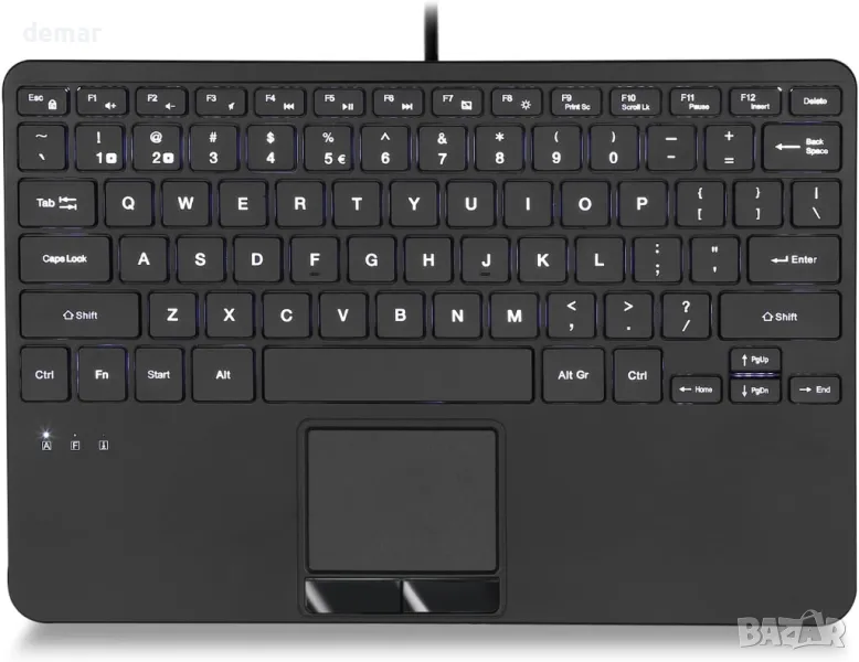 Perixx PERIBOARD-425 Кабелна мини USB клавиатура с тъчпад, X тип ножични клавиши, бяла подсветка, снимка 1