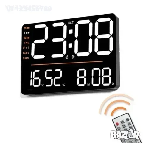 LED стенен часовник X6636 с време, седмица, температура, влажност+дистанционно, снимка 5 - Други - 52189435