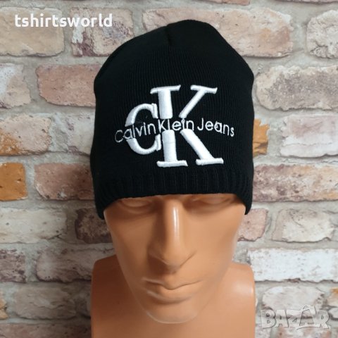 Нова зимна шапка на марката CK, Calvin Klein с бяло лого, снимка 2 - Шапки - 43280725