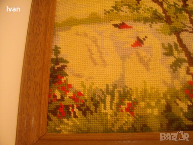 Нов DMC Гоблен-Лебеди-Рамкиран-365х310мм-Ръчно Нашиван-Отличен, снимка 5 - Гоблени - 37173046