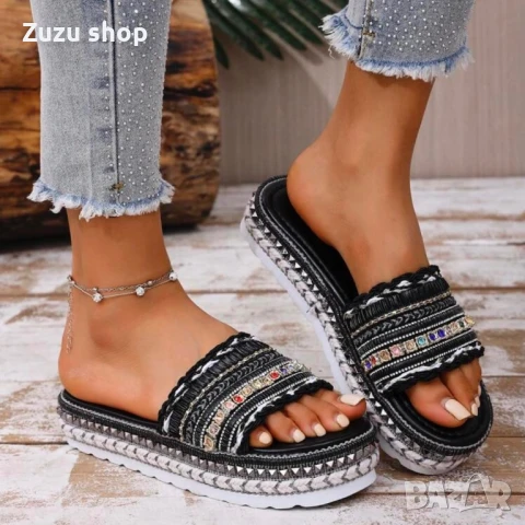 Дамски черни чехли, снимка 6 - Чехли - 50889455