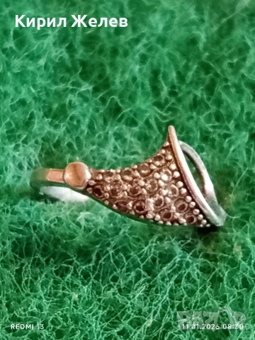 Стилен красив сребърен фешън АРТ пръстен с инкрустирани кристали 52681, снимка 3 - Пръстени - 53059718