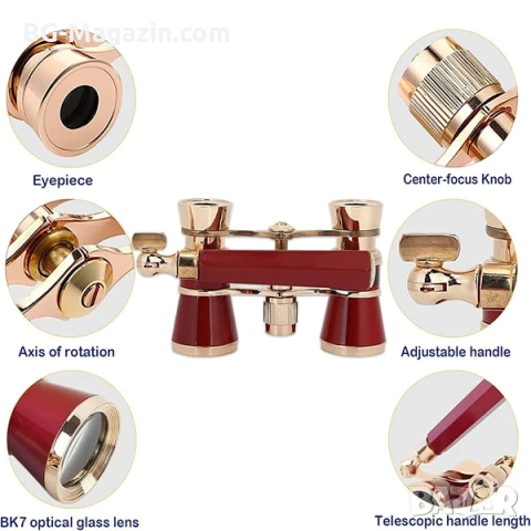 Луксозен театрален бинокъл с дръжка за театър опера концерти балет подарък с увеличение 3×25, снимка 8 - Други ценни предмети - 50931378