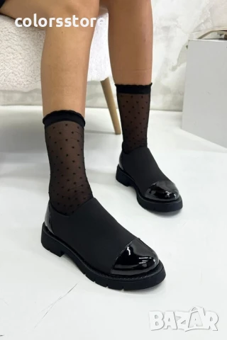 Равни обувки - черен неопрен и лак - NEL66 , снимка 2 - Дамски ежедневни обувки - 51415880