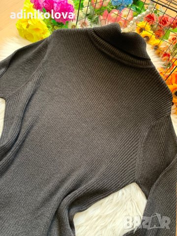 Черна лъскава рипсена блуза поло, снимка 2 - Блузи с дълъг ръкав и пуловери - 43033996