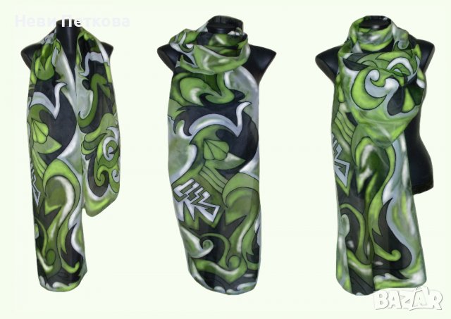 Рисуван копринен шал АБСТРАКТНО В БОРДО, снимка 2 - Шалове - 37468730